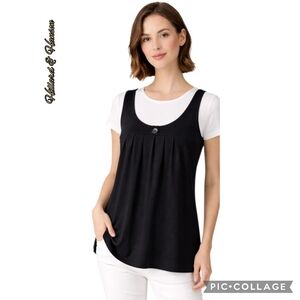 Hillard & Hanson black swing  top sleeveless knit sweater gathered button sz lrg